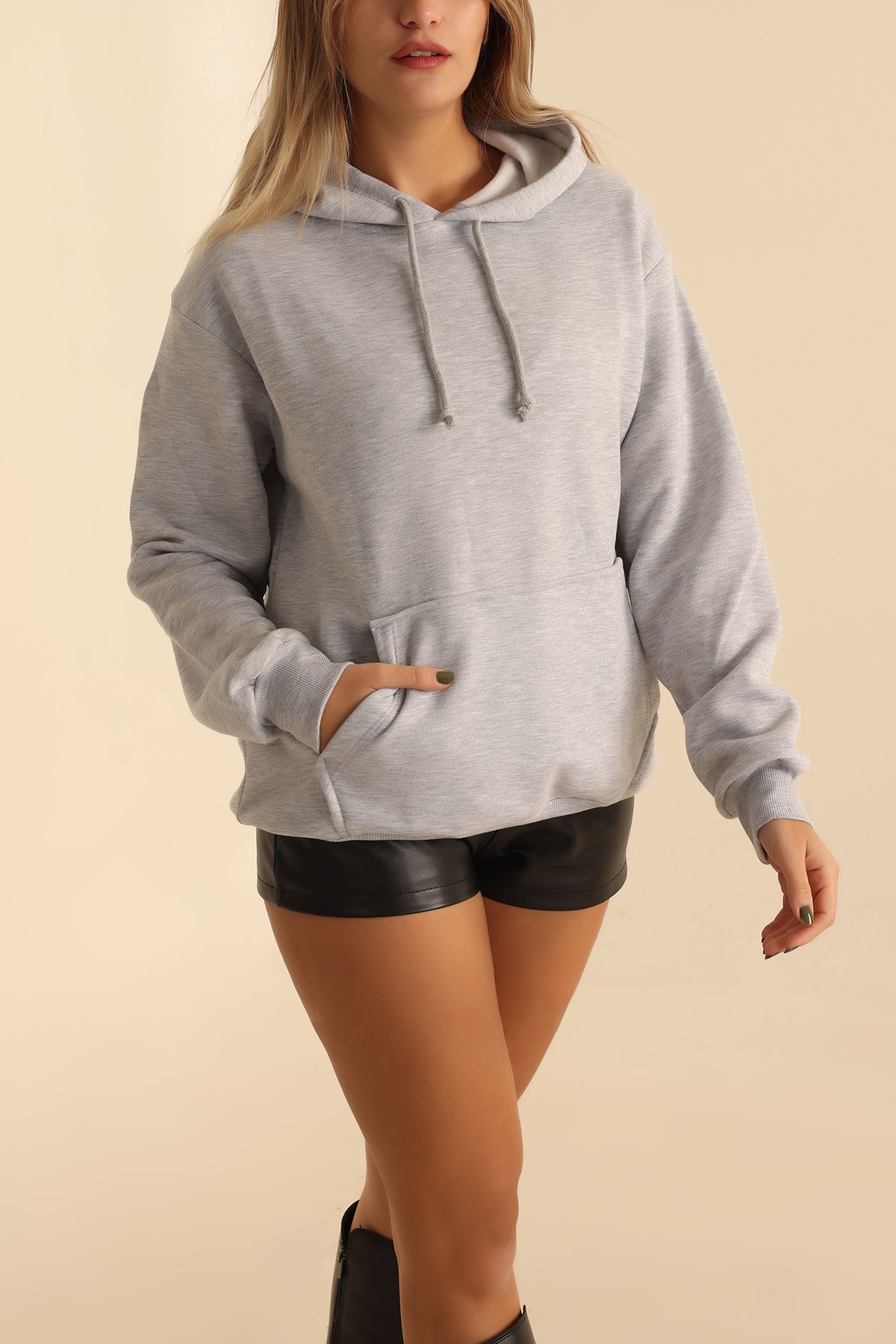 Gri İçi Şardonlu Kapüşonlu Bayan Sweat 208109
