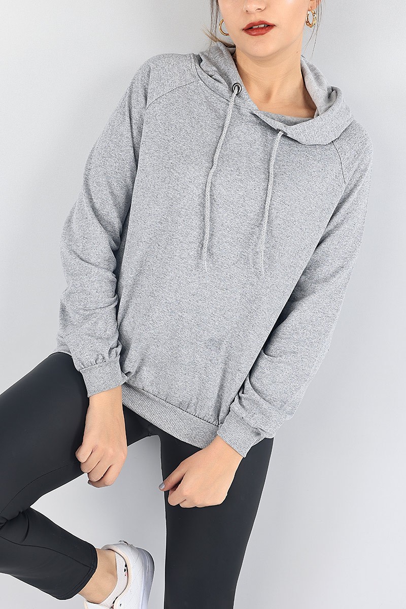 Gri İçi Şardonlu Kapüşonlu Bayan Sweat 87751