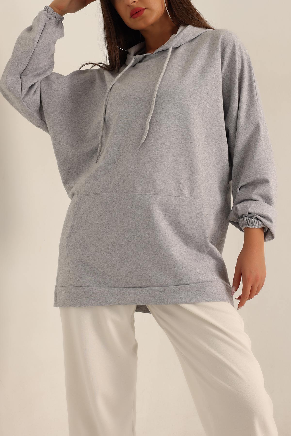 Gri İki İp Kapşonlu Sweat Tunik 198420