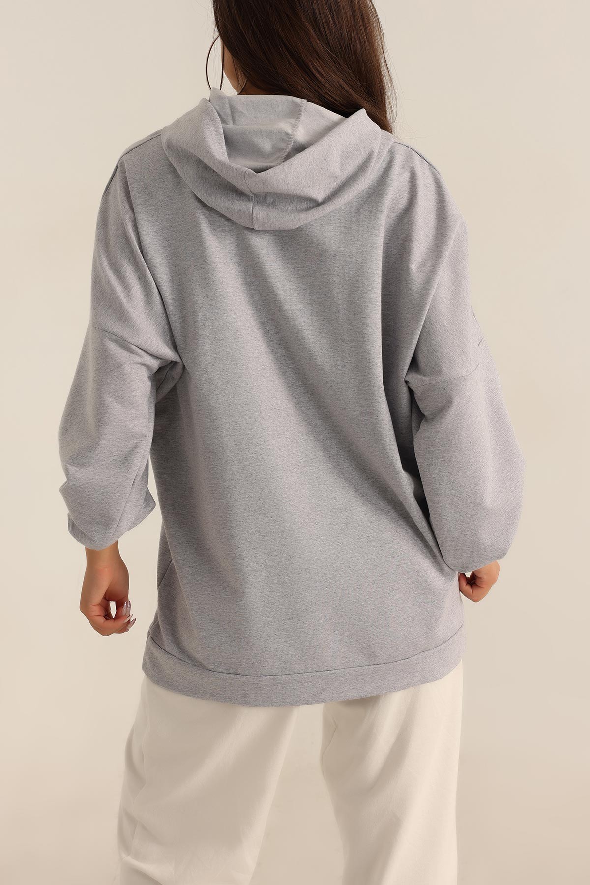 Gri İki İp Kapşonlu Sweat Tunik 198420