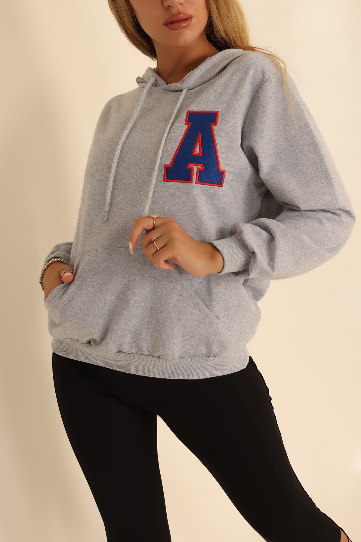 Gri İki İp Kapüşonlu Bayan Sweat 199566