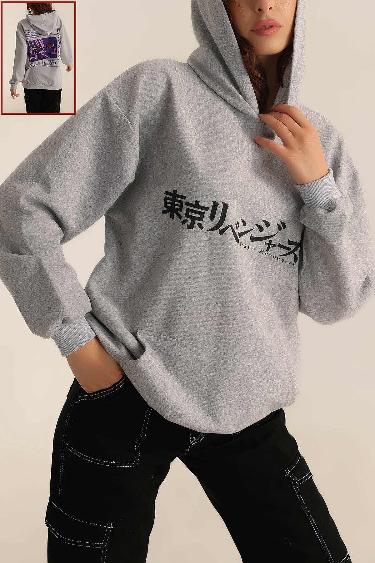 Gri İki İp Kapüşonlu Bayan Sweat 199592