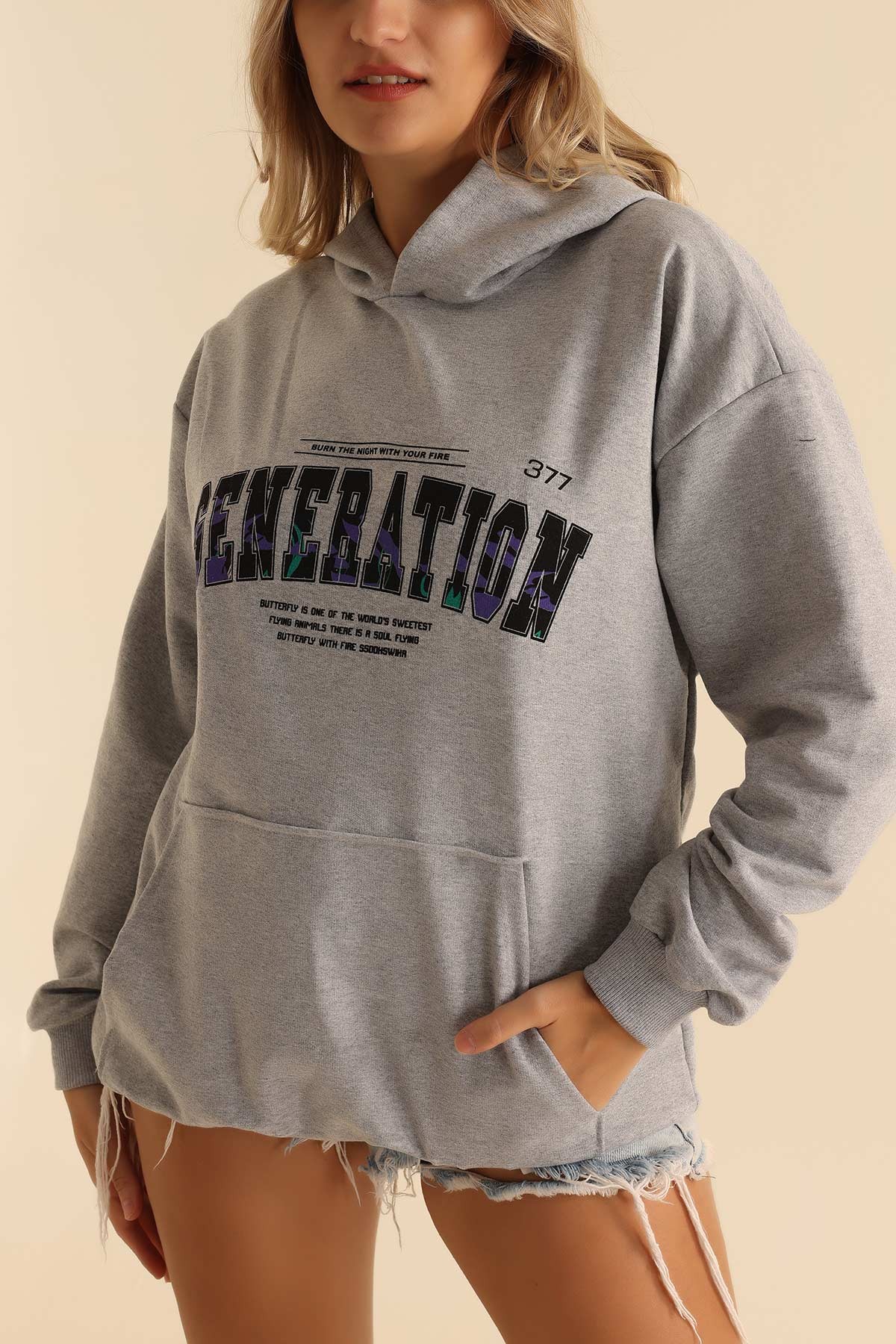 Gri İki İp Kapüşonlu Bayan Sweat 199601