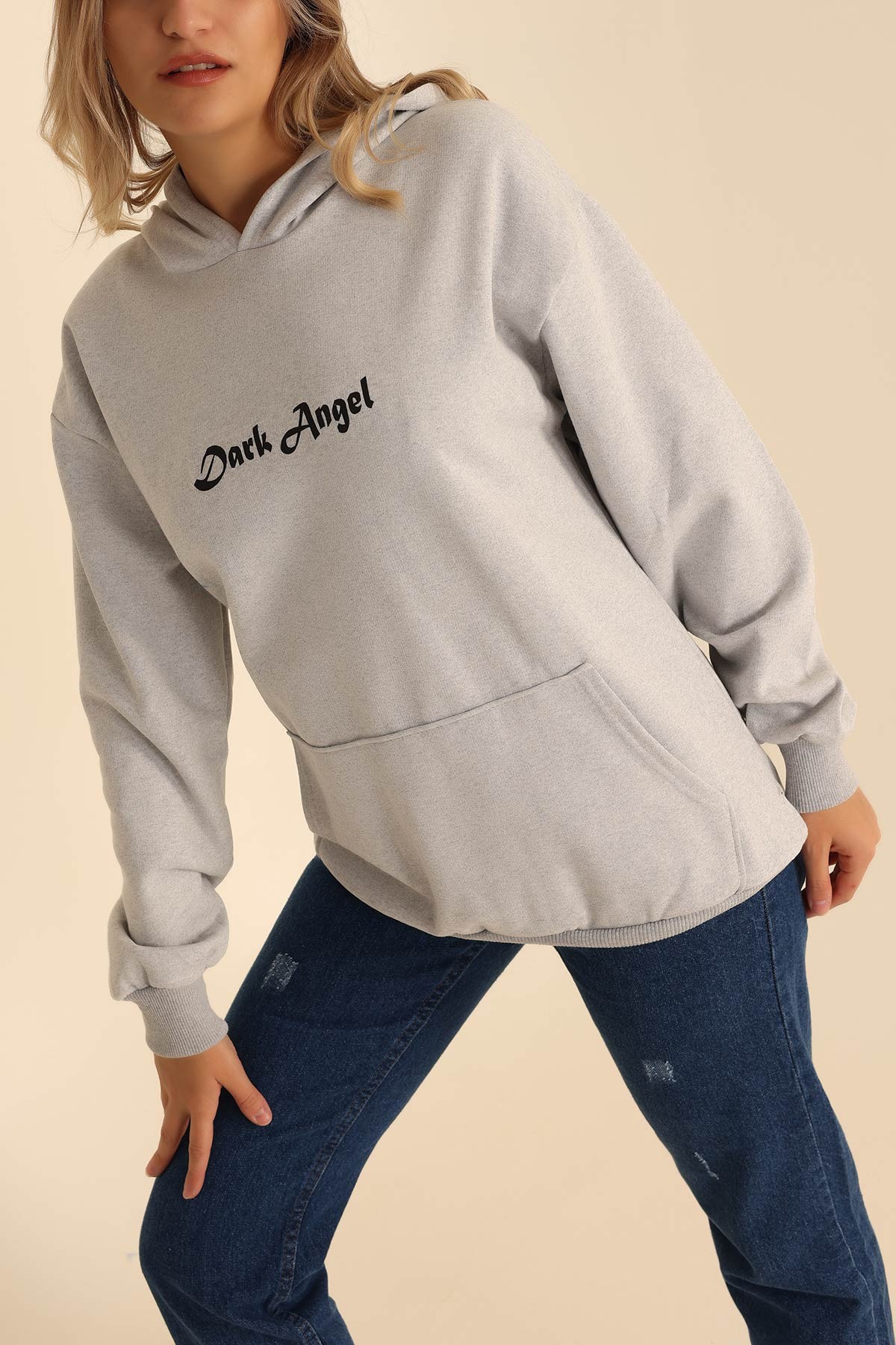 Gri İki İp Kapüşonlu Bayan Sweat 199604