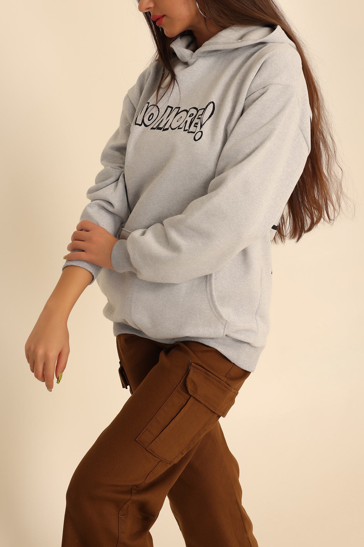 Gri İki İp Kapüşonlu Bayan Sweat 199607