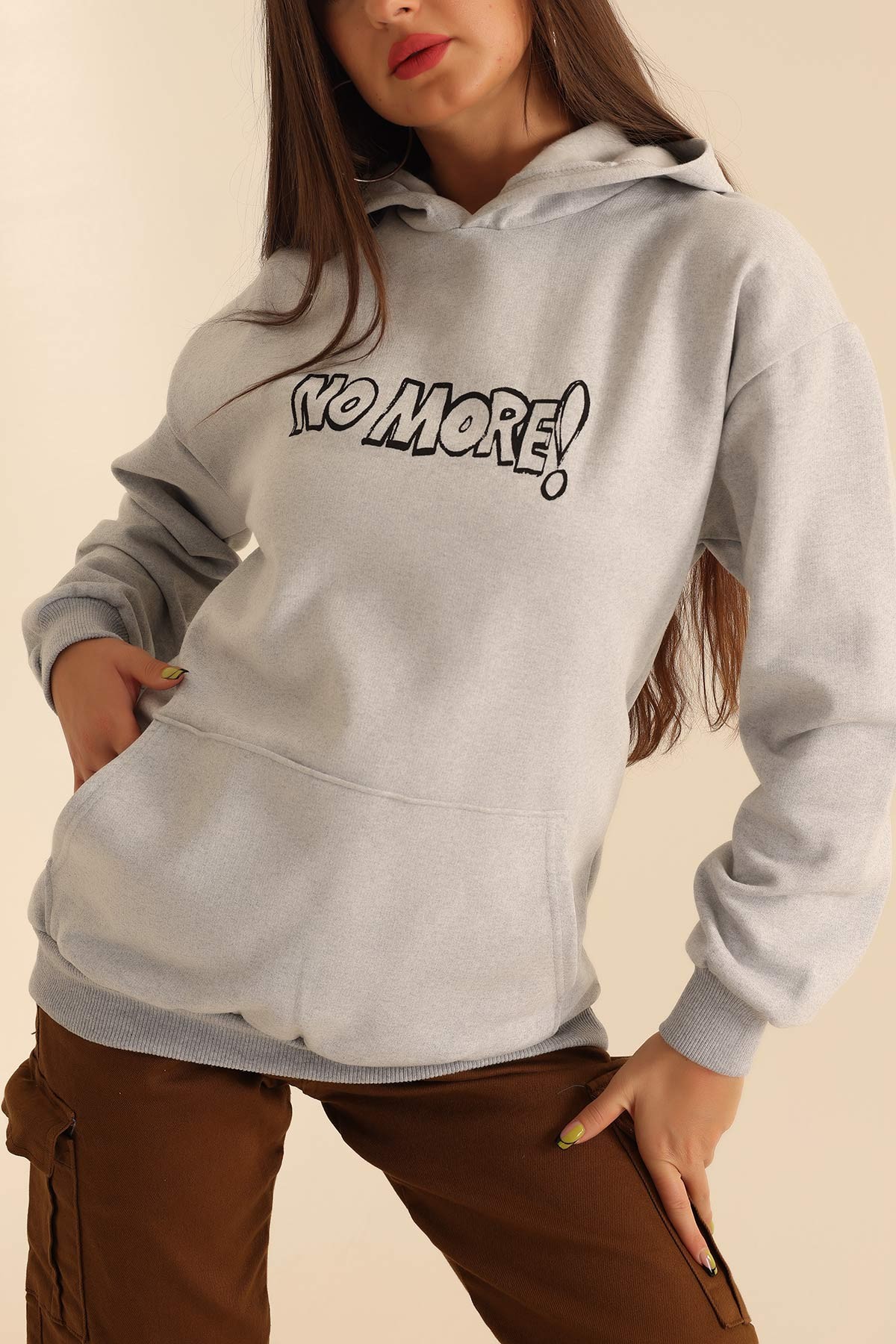 Gri İki İp Kapüşonlu Bayan Sweat 199607