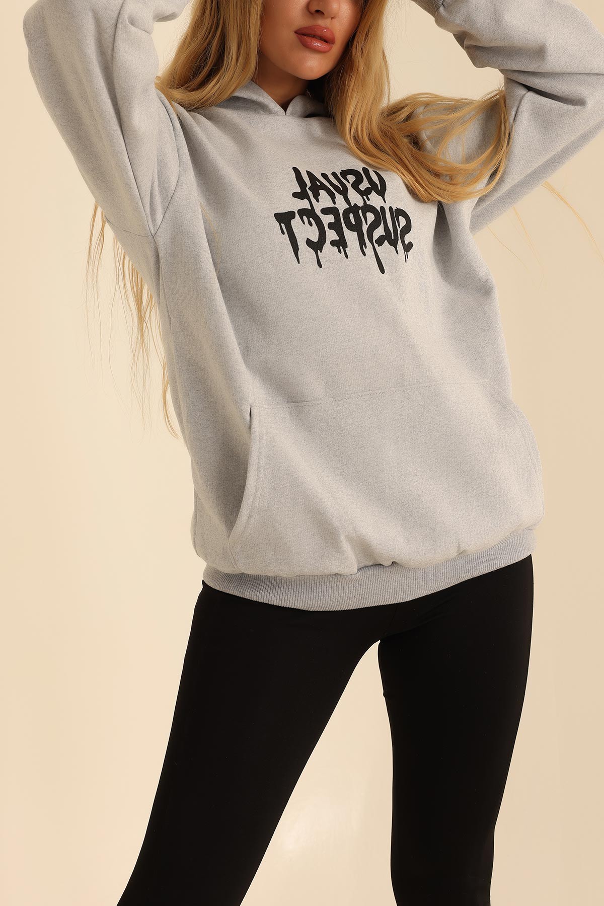 Gri İki İp Kapüşonlu Bayan Sweat 199610