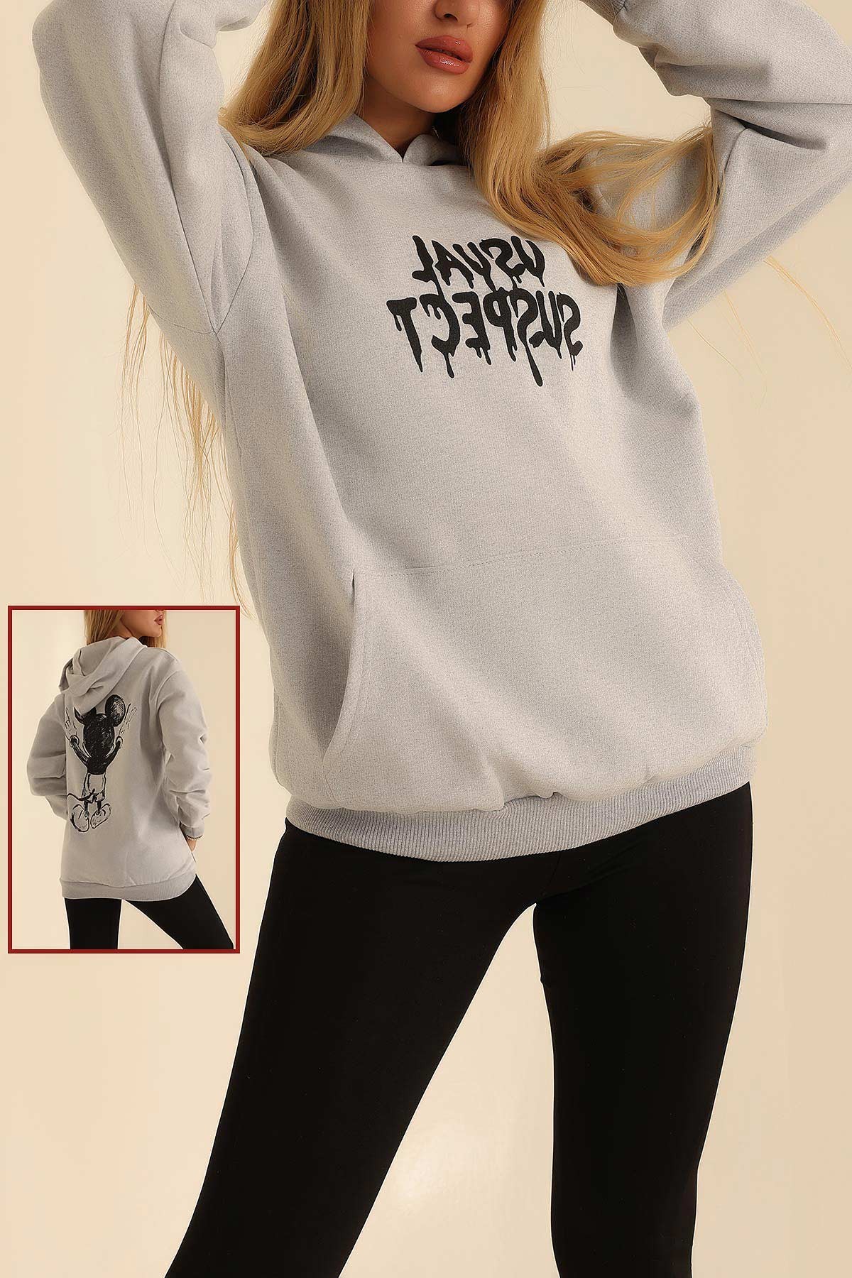 Gri İki İp Kapüşonlu Bayan Sweat 199610