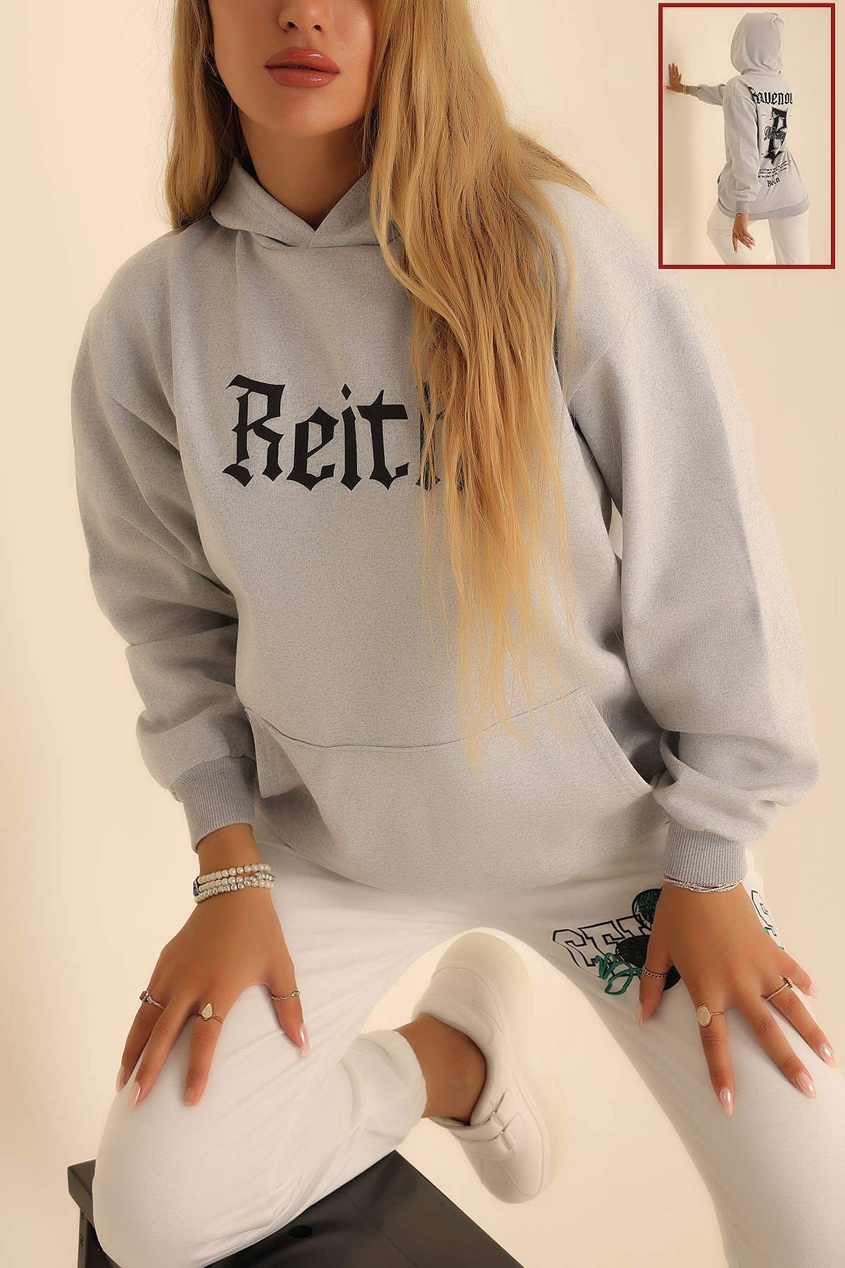 Gri İki İp Kapüşonlu Bayan Sweat 199613