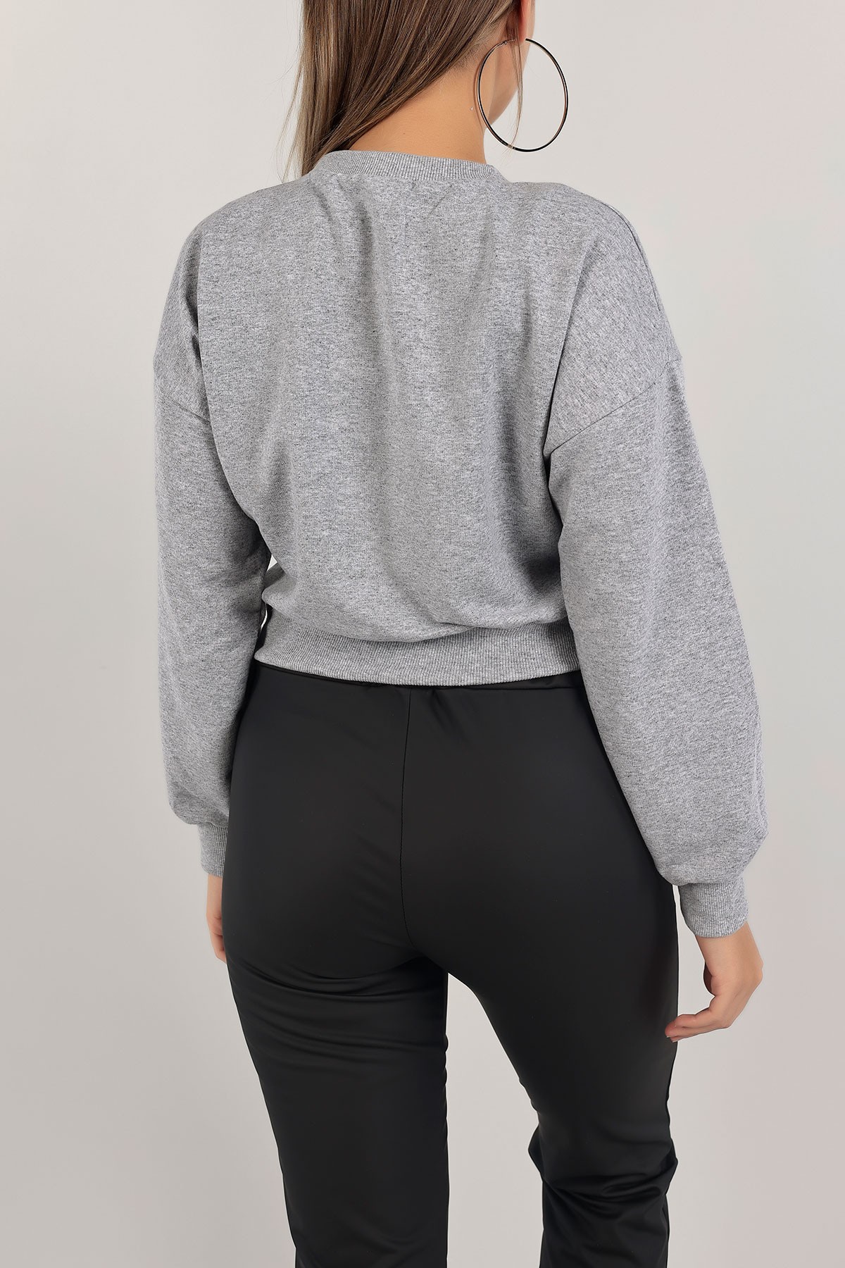 Gri İki İp Nakışlı Sweat 138831