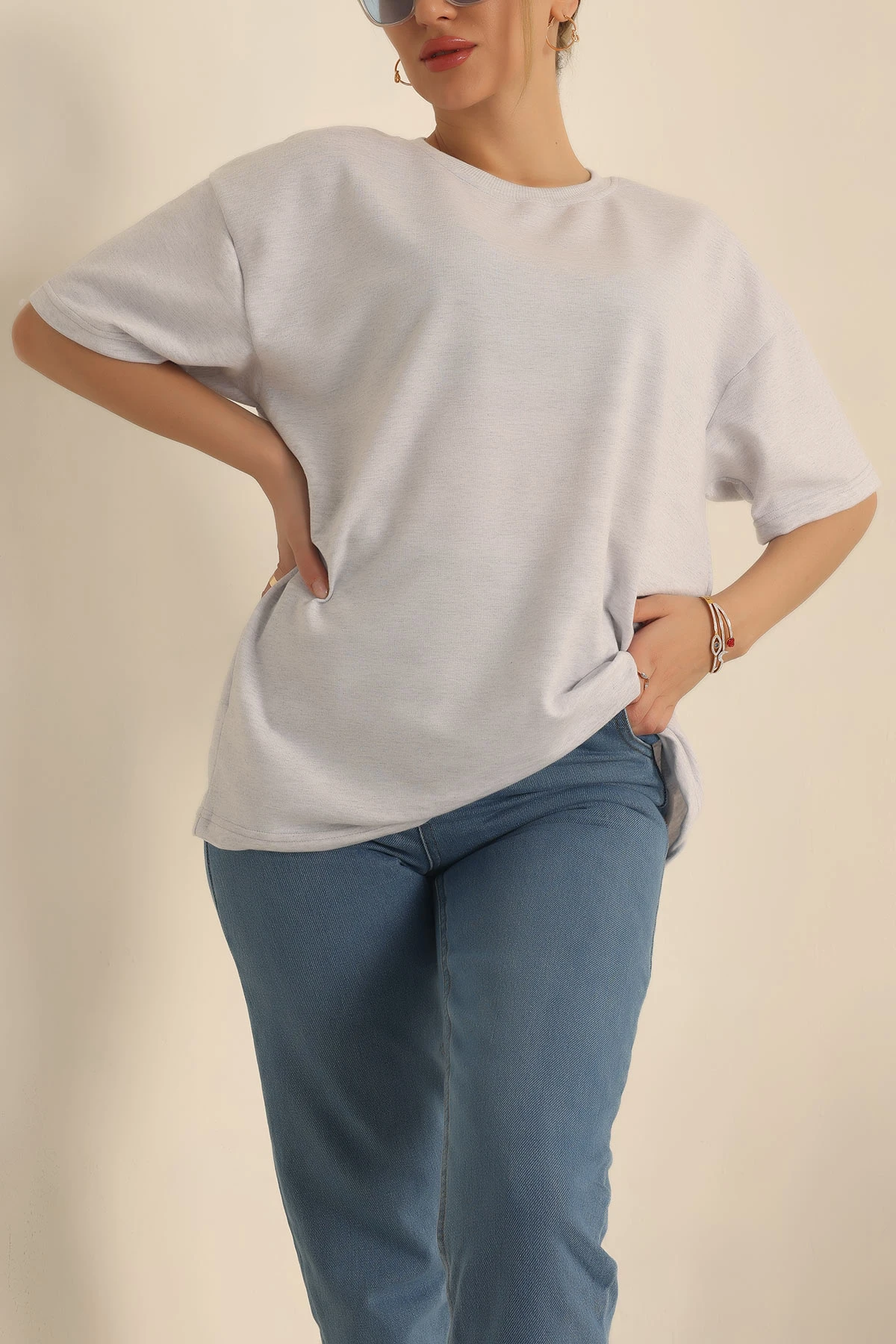 Gri İki İp Oversize Bayan Tişört 234380