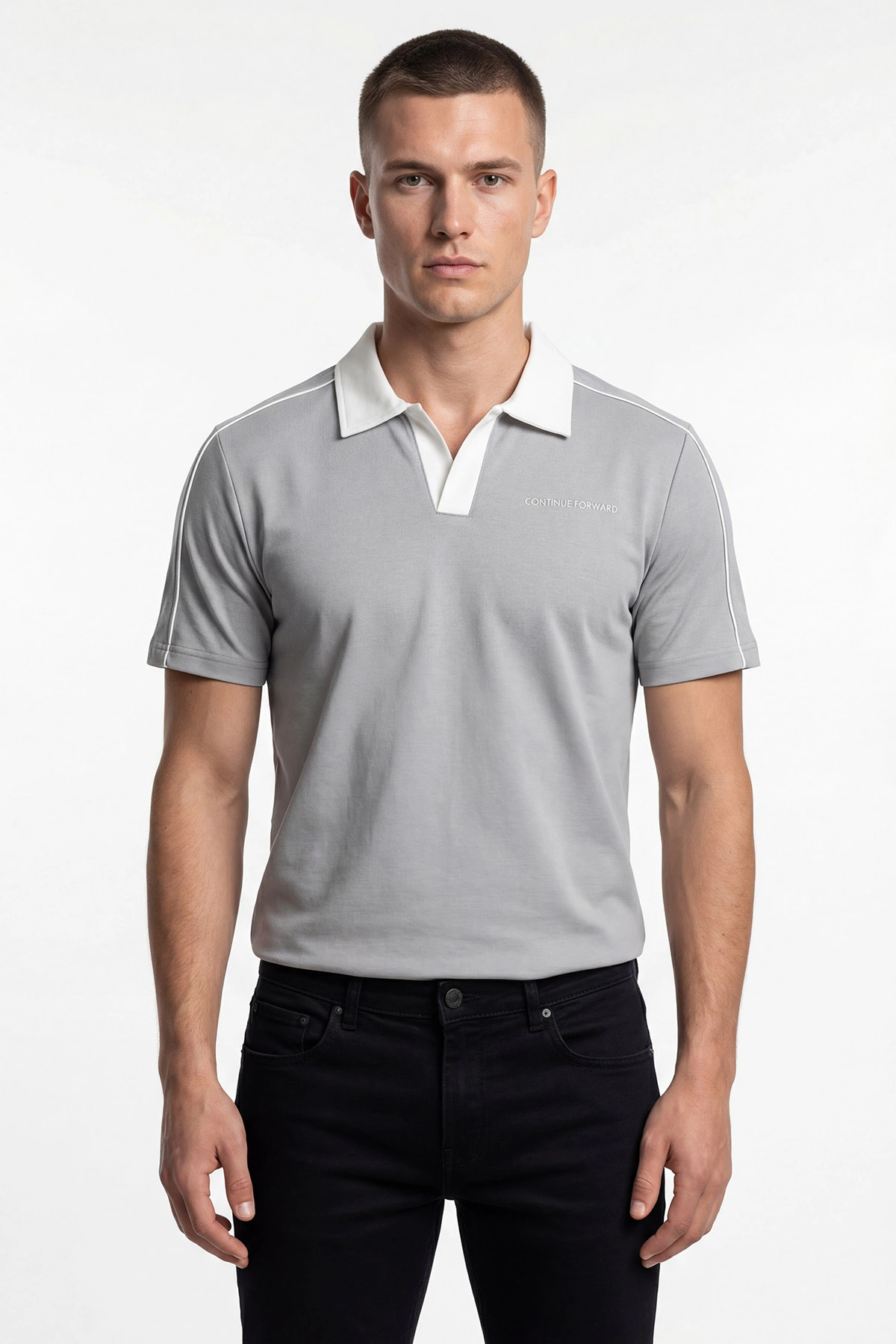 Gri İki İp Polo Yaka Erkek Tişört 435187