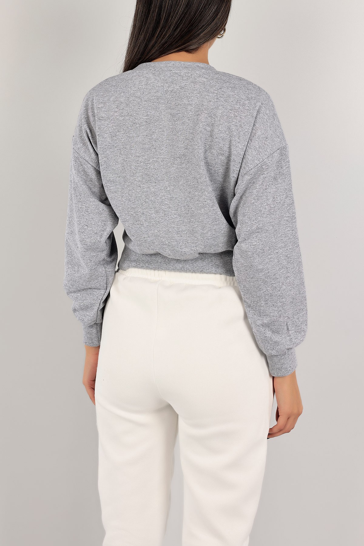 Gri İki İplik Nakışlı Sweat 141319