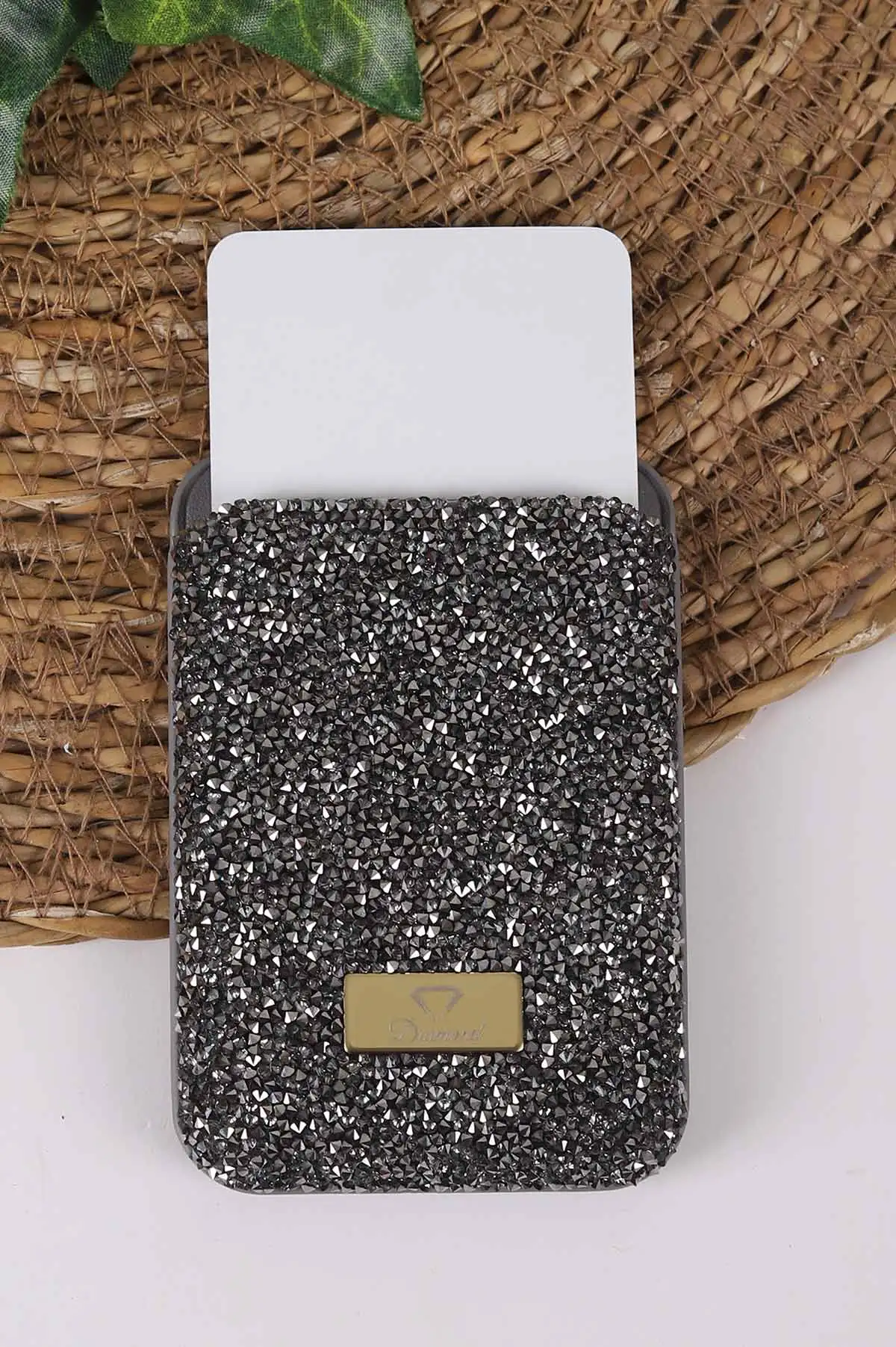 Gri Iphone Uyumlu Diamond Wallet Case - Taşlı Magsafe Kartlık - Telefon Kartlığı 431869