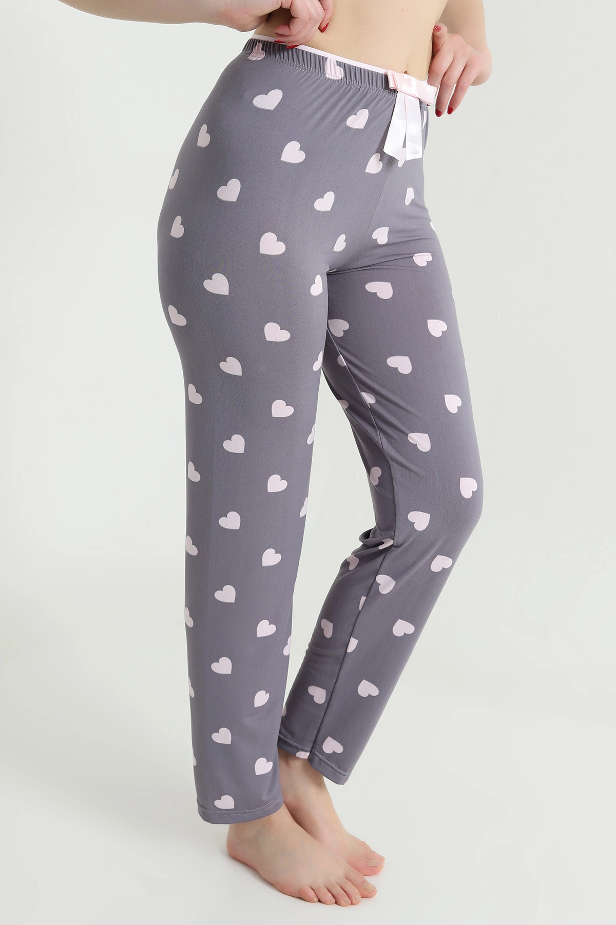 Gri Kalp Desenli Beli Lastikli Kadın Pijama Altı 466376