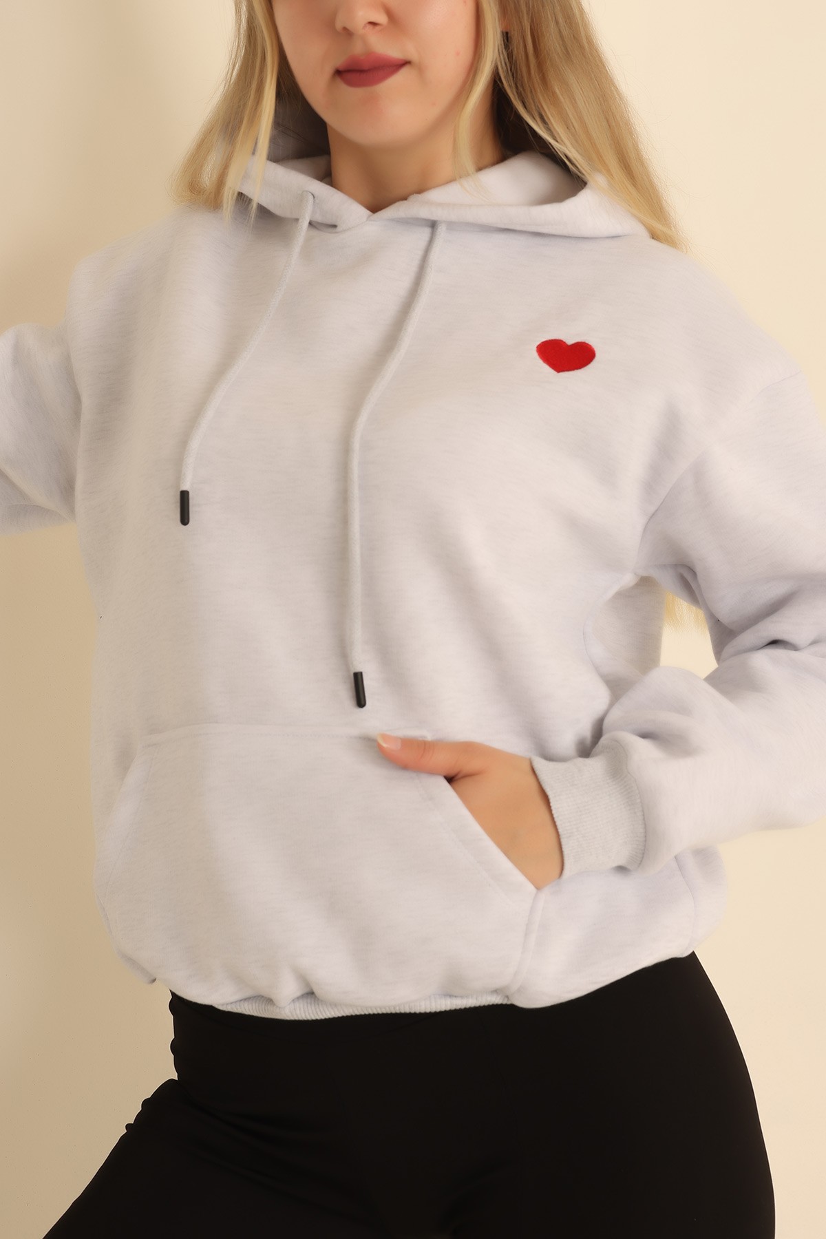 Gri Kalp Nakışlı Şardonlu Sweat 217554