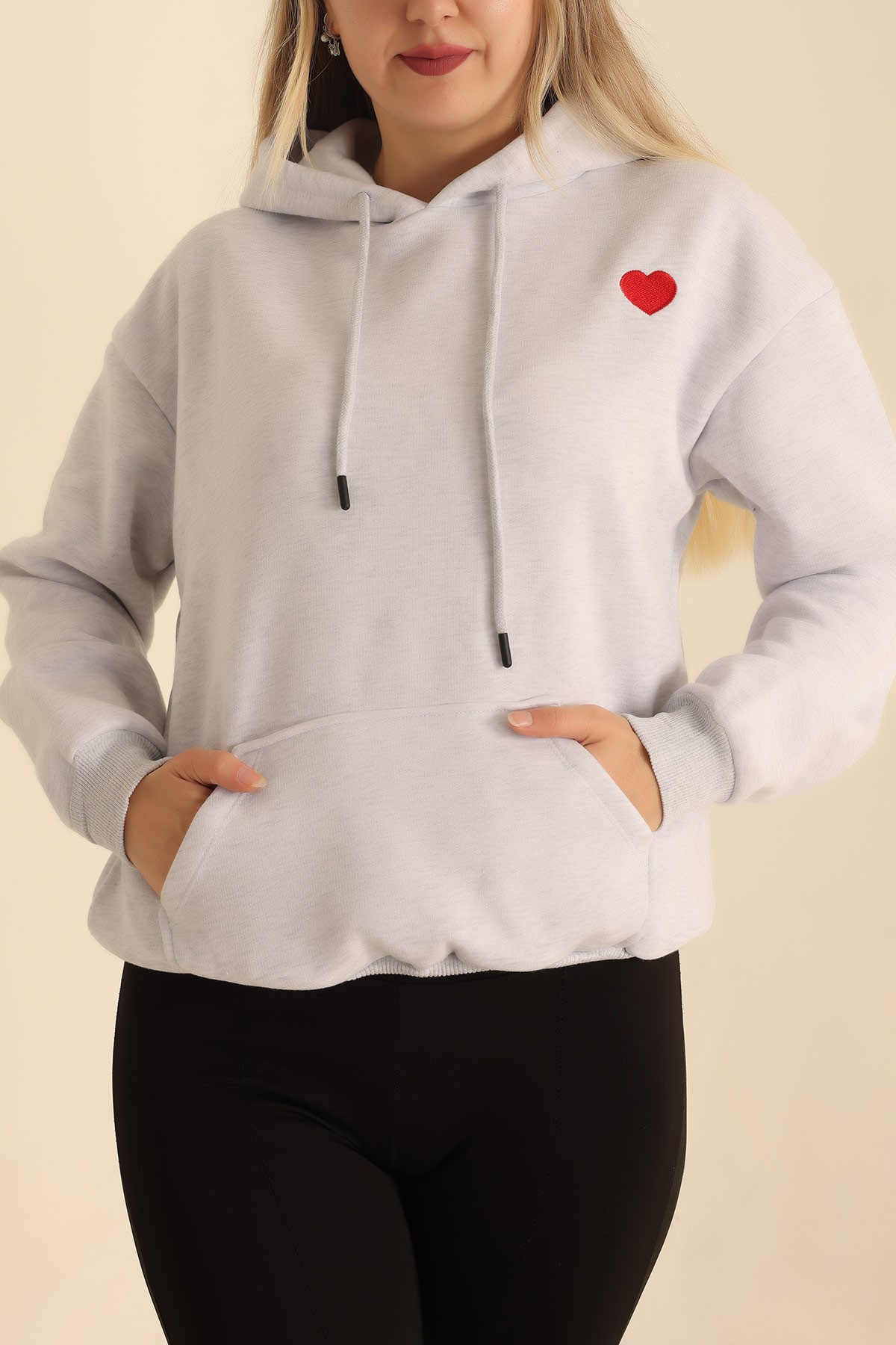 Gri Kalp Nakışlı Şardonlu Sweat 217554