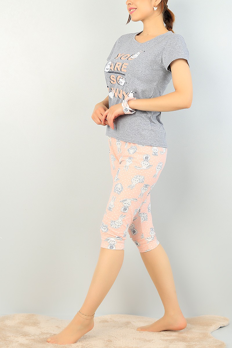 Gri Kapri Şortlu Bayan Pijama Takımı 69899