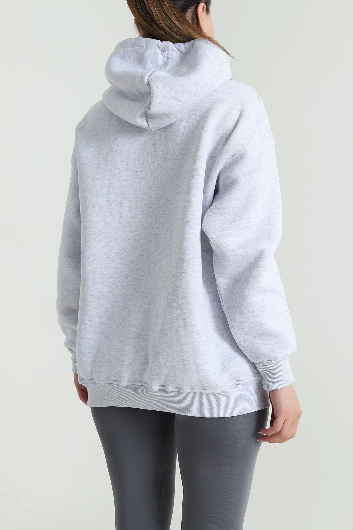 Gri Kapşonlu Şardonlu Üç İp Kadın Sweat 484985
