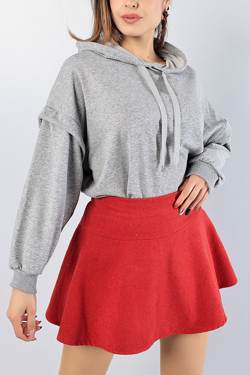 Gri Kapüşonlu Bayan Sweat 81421