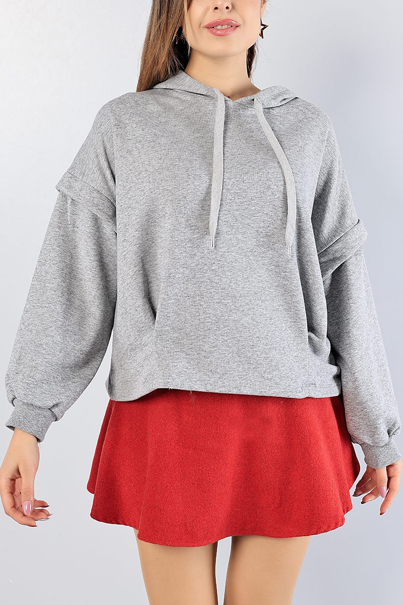 Gri Kapüşonlu Bayan Sweat 81421