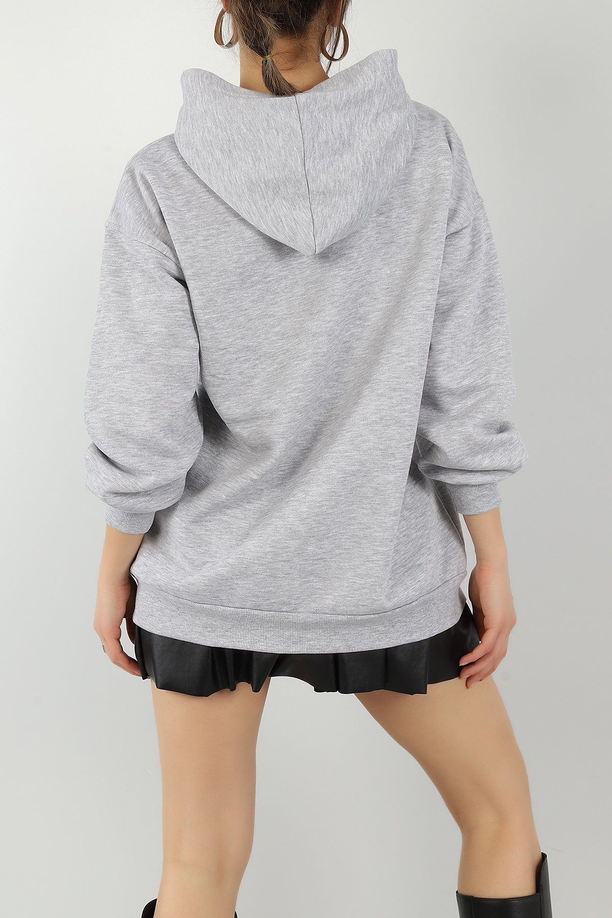 Gri Kapüşonlu İçi Şardonlu Bayan Sweat 144930