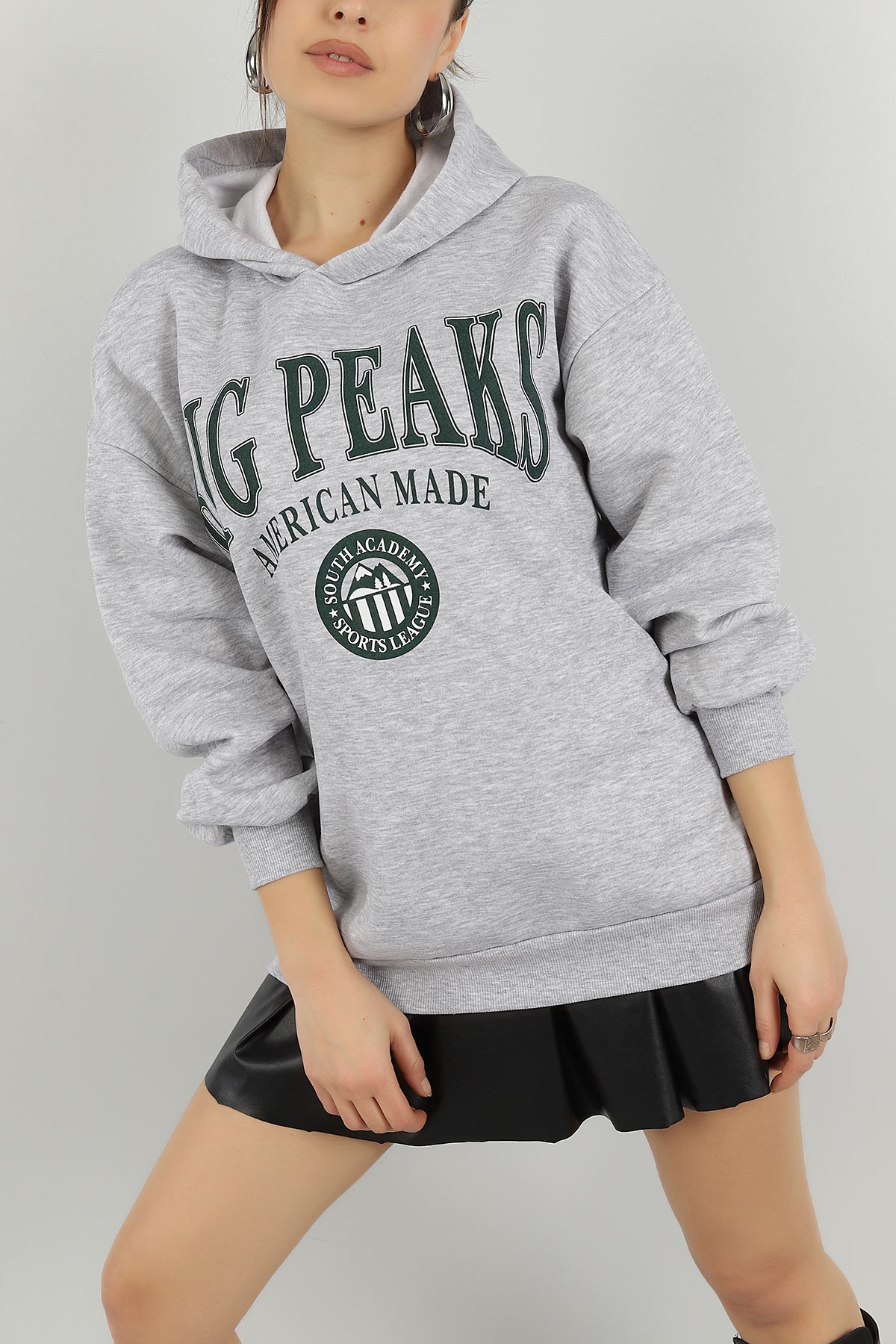 Gri Kapüşonlu İçi Şardonlu Bayan Sweat 144930
