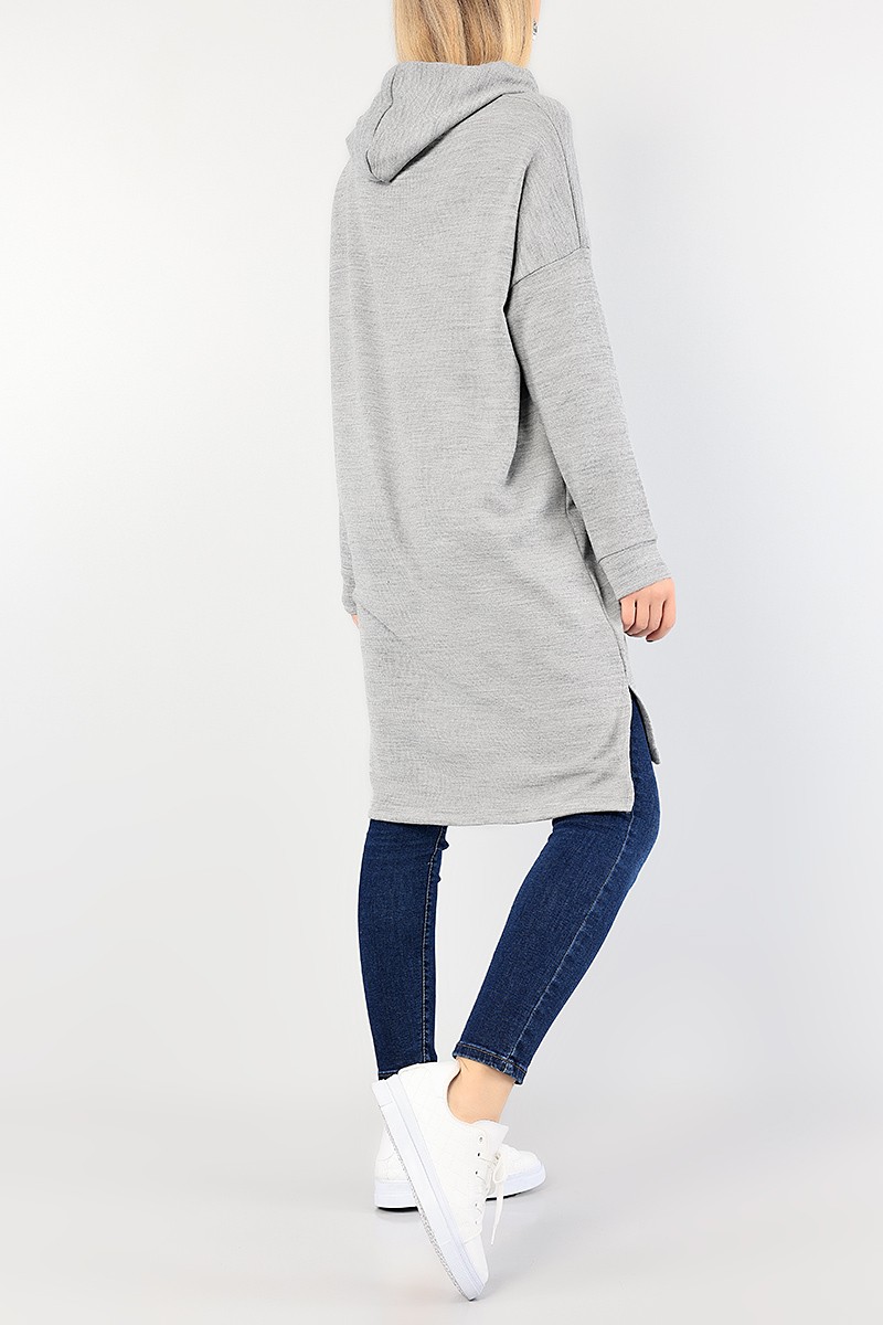 Gri Kapüşonlu Triko Tunik 86165
