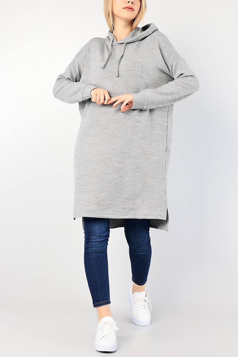 Gri Kapüşonlu Triko Tunik 86165