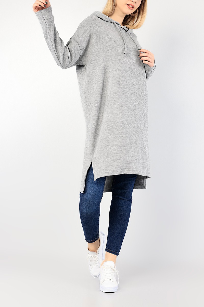 Gri Kapüşonlu Triko Tunik 86165