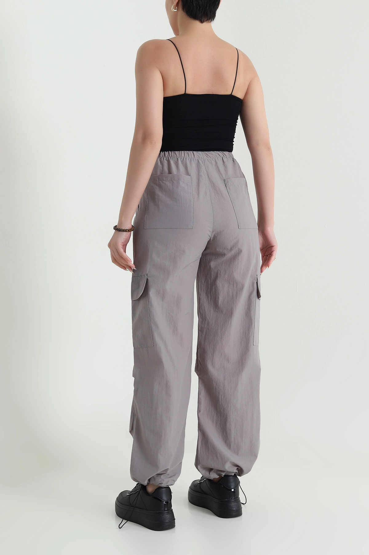 Gri Kargo Cep Paraşüt Kumaş Kadın Pantolon 467965