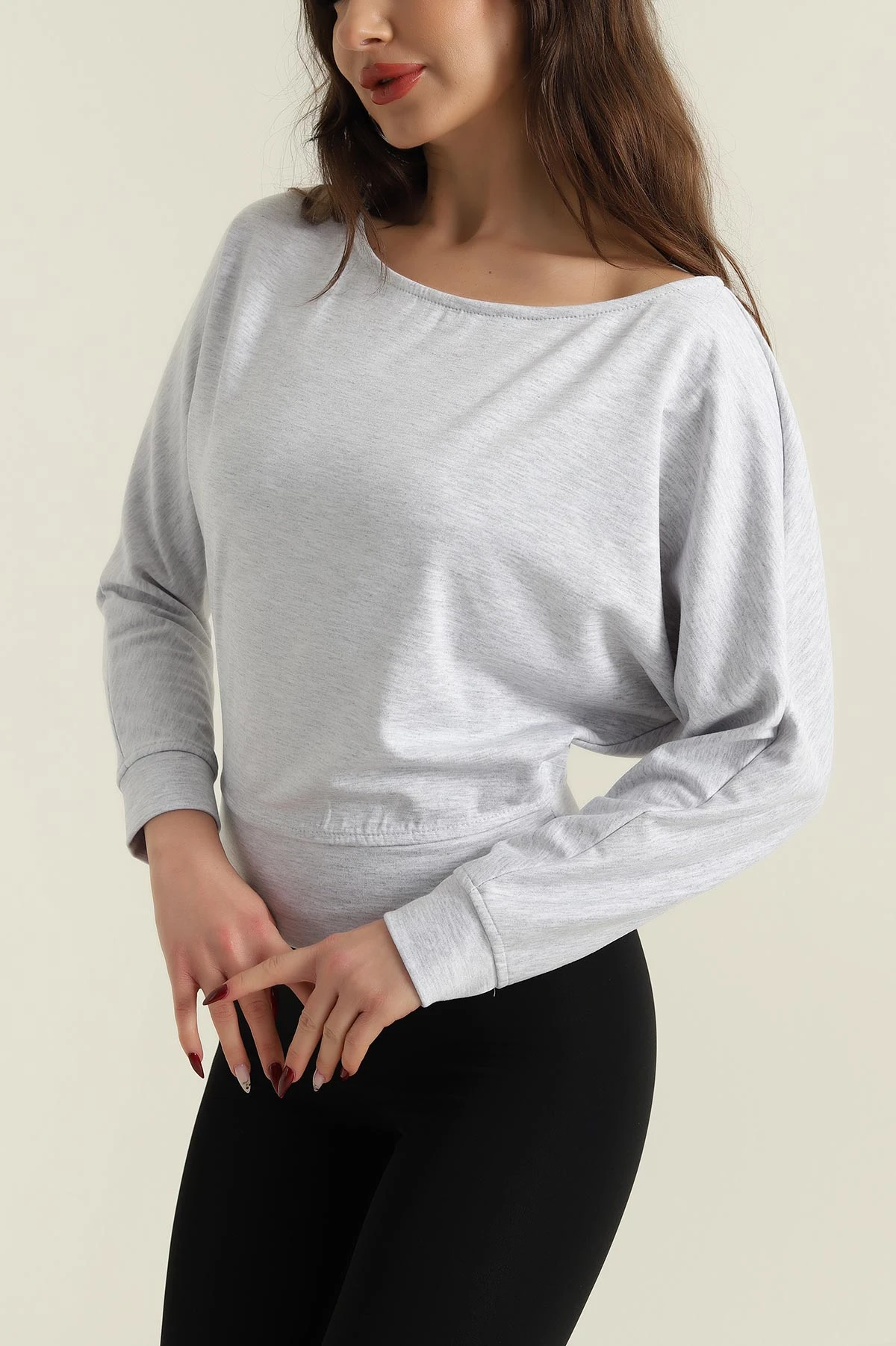 Gri Kayık Yaka Modal Kadın Bluz 421447