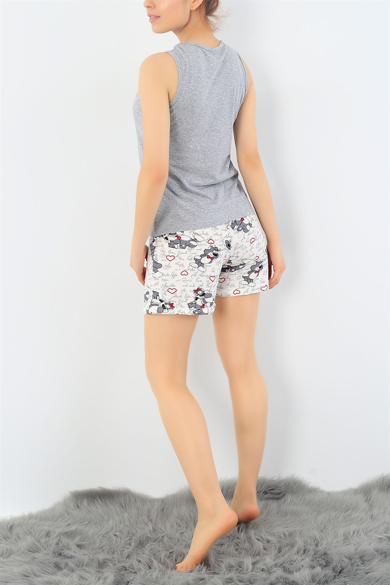 Gri Kedi Baskılı Pijama Takımı 32742