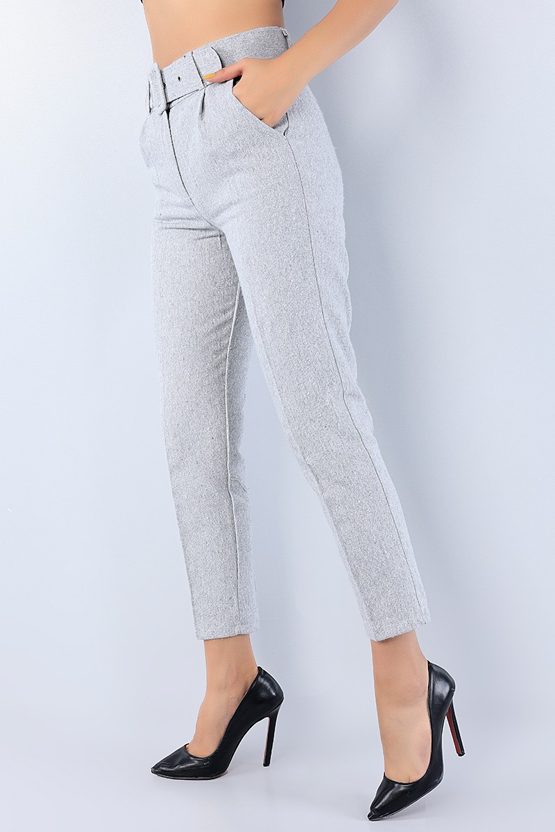 Gri Kemerli Bayan Kaşmir Pantolon 75699