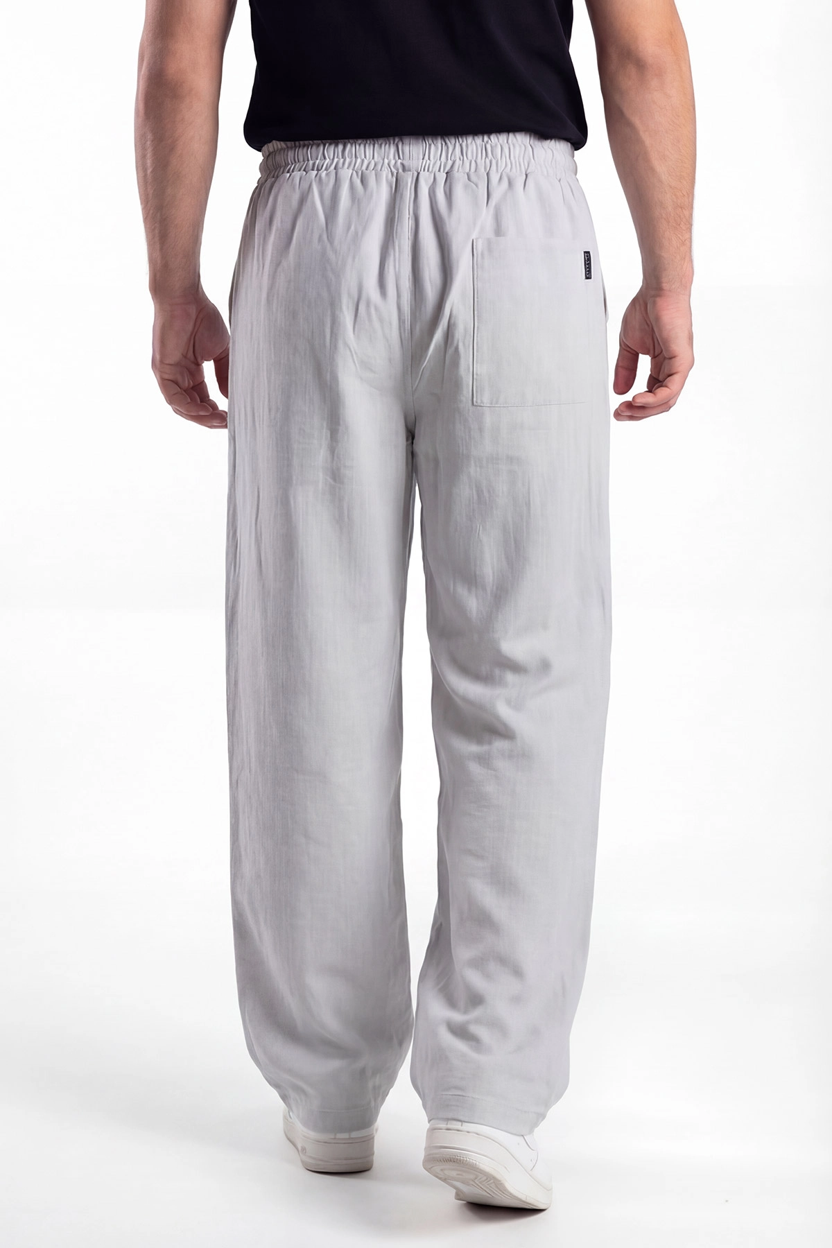 Gri Keten Baggy Belden Bağlamalı Erkek Pantolon 442756
