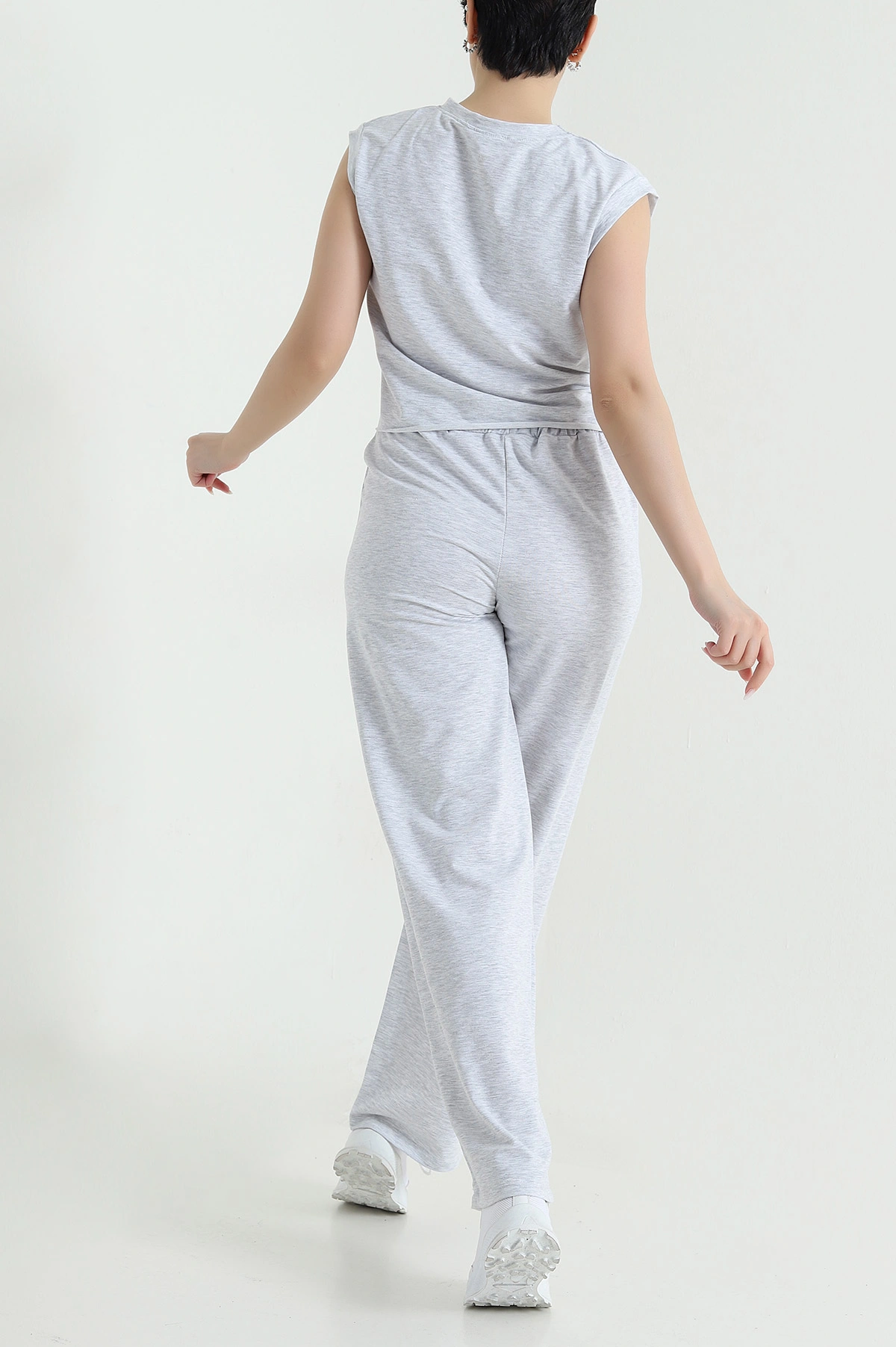 Gri Kristal Bel Lastikli Kadın İkili Takım 445804