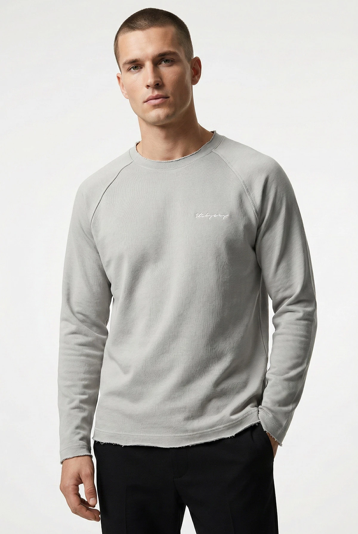Gri Lazer Kesim Nakışlı Erkek Sweatshirt 422035