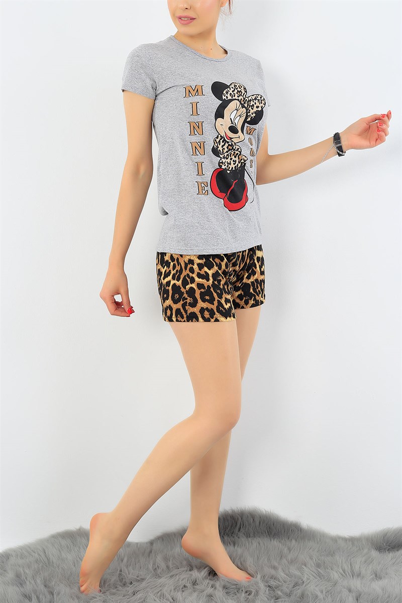 Gri Leopar Desenli Bayan Pijama Takımı 32592