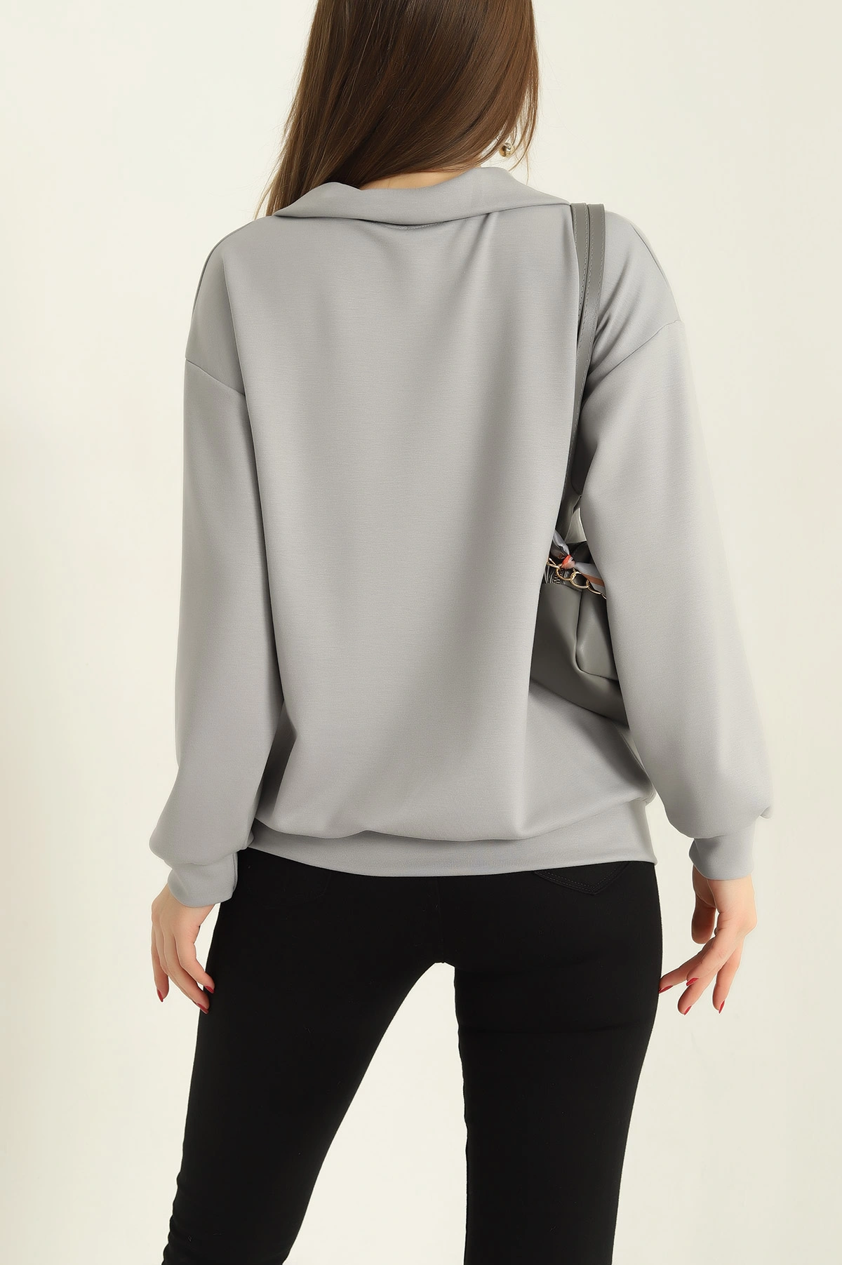 Gri Likralı Baskılı Modal Bayan Sweat 327986