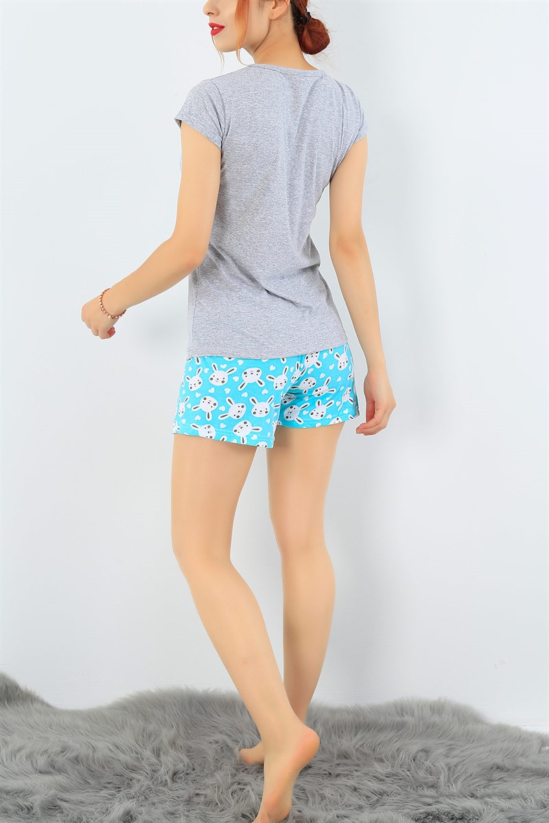 Gri Likralı Bayan Pijama Takımı 34482