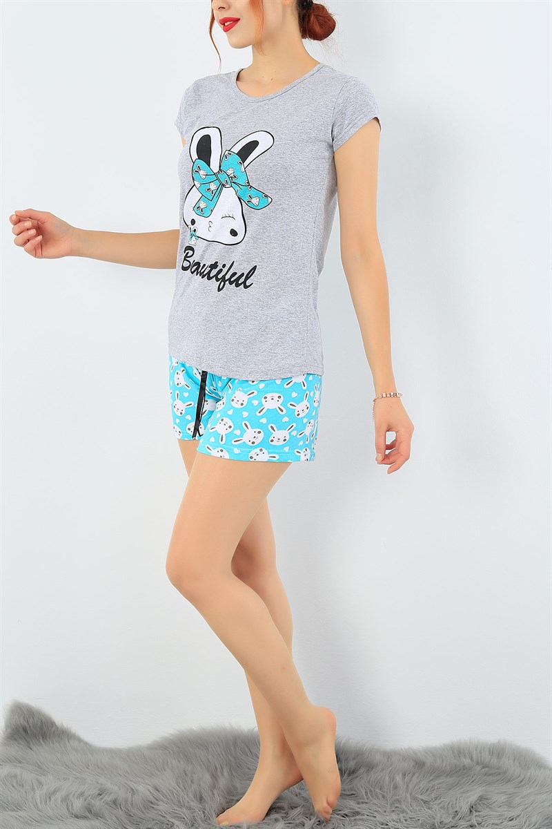 Gri Likralı Bayan Pijama Takımı 34482