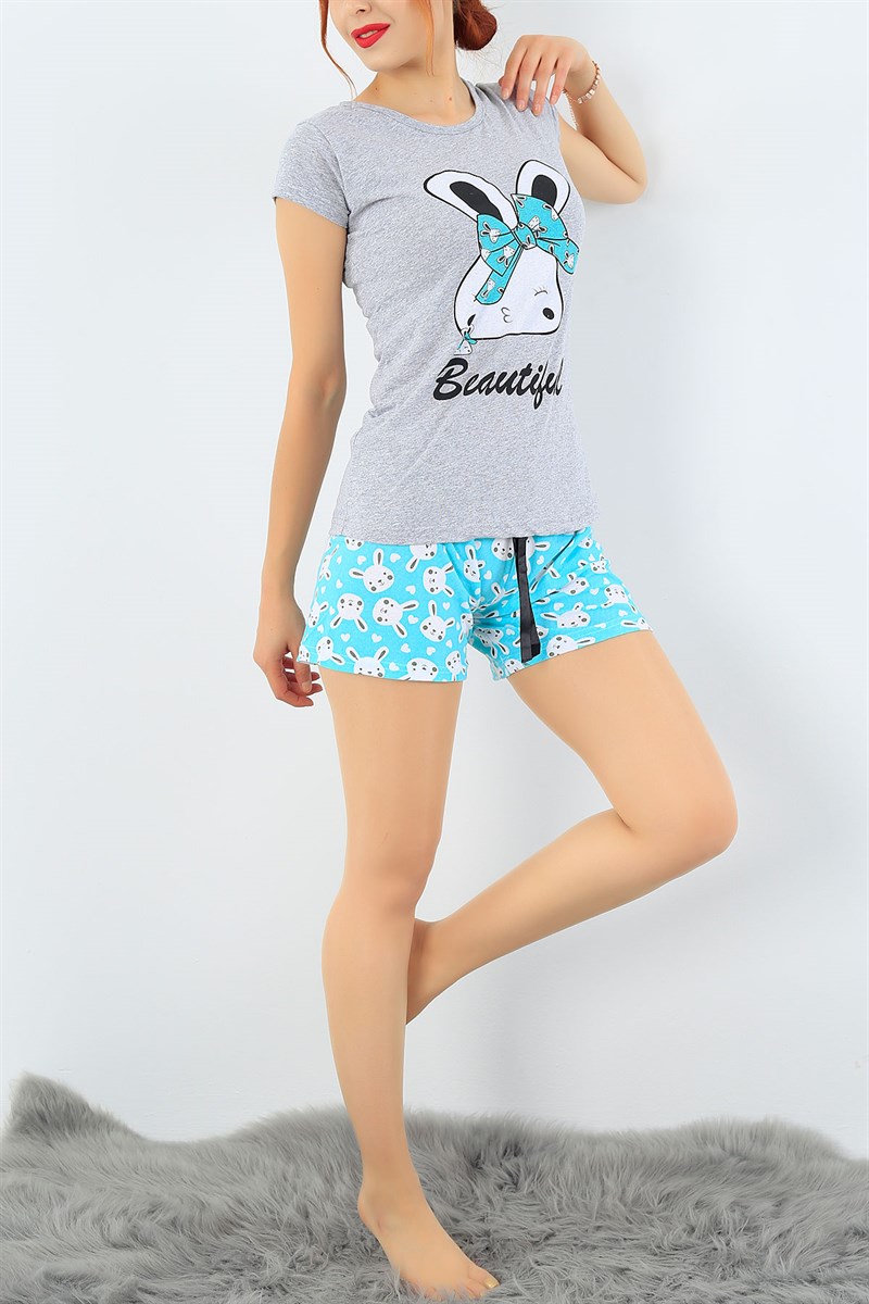 Gri Likralı Bayan Pijama Takımı 34482
