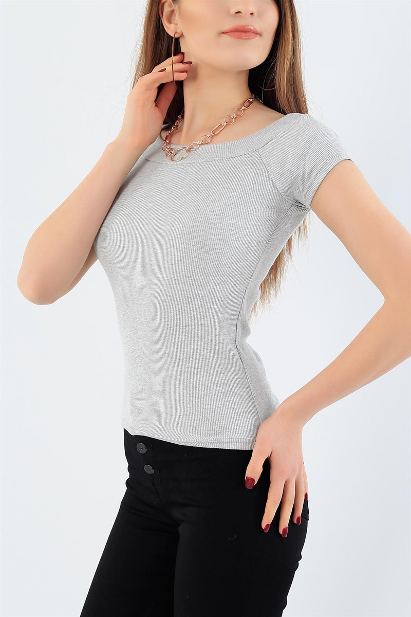 Gri Madonna Yaka Likralı Bluz 28923B