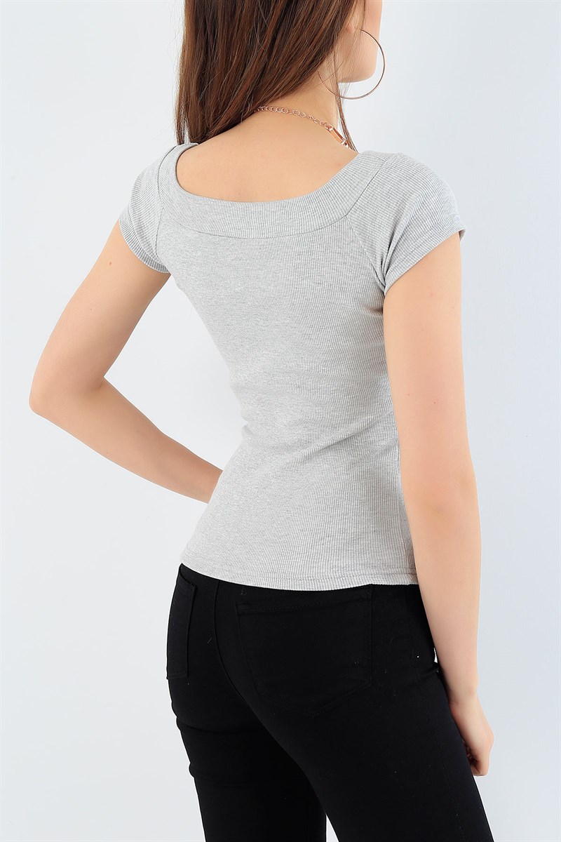 Gri Madonna Yaka Likralı Bluz 28923B