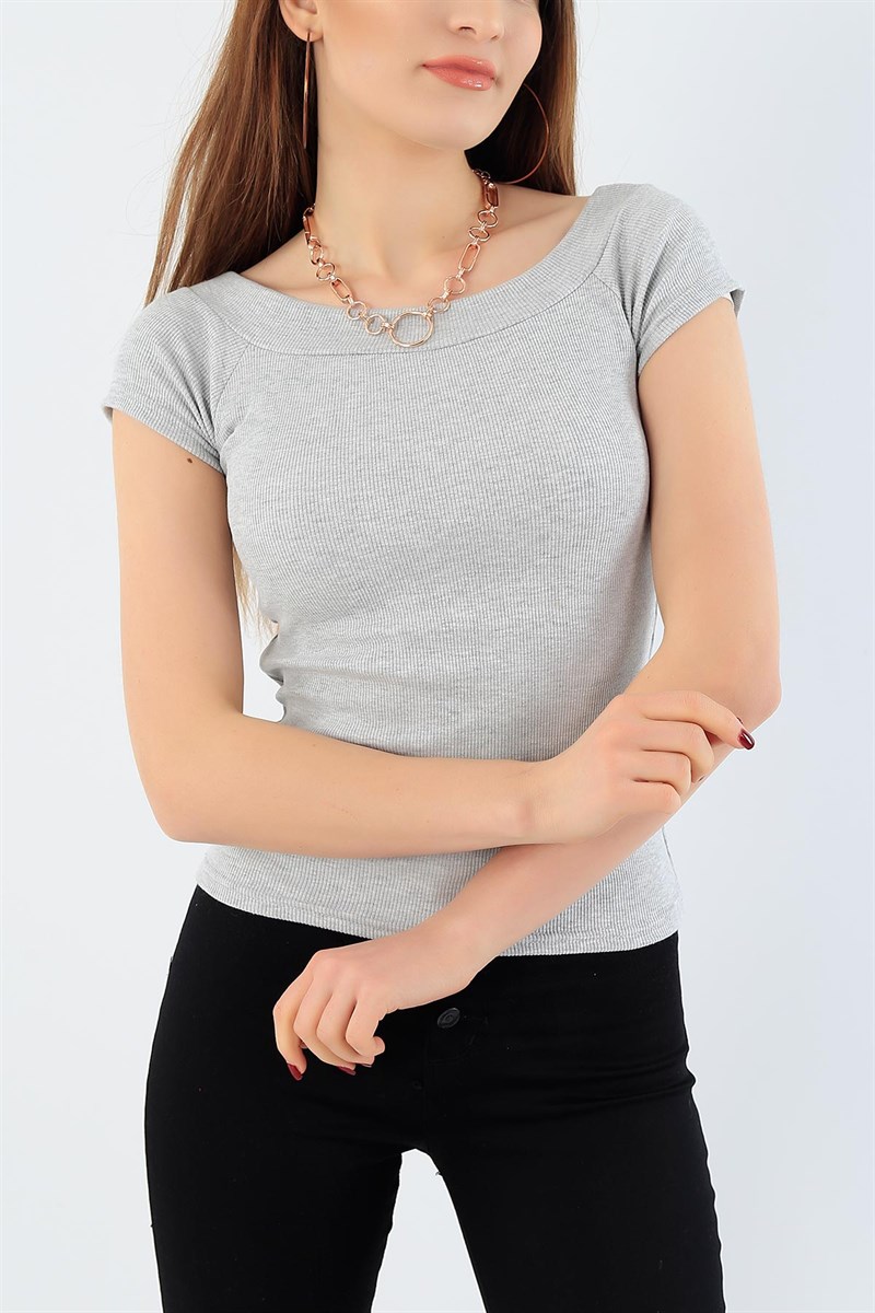 Gri Madonna Yaka Likralı Bluz 28923B