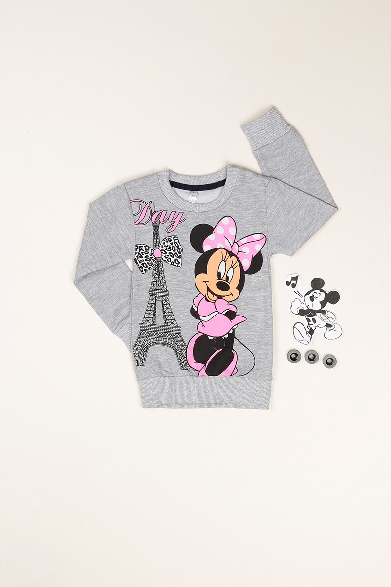 Gri Minnie Baskılı İçi Şardonlu Kız Çocuk Sweat 80944