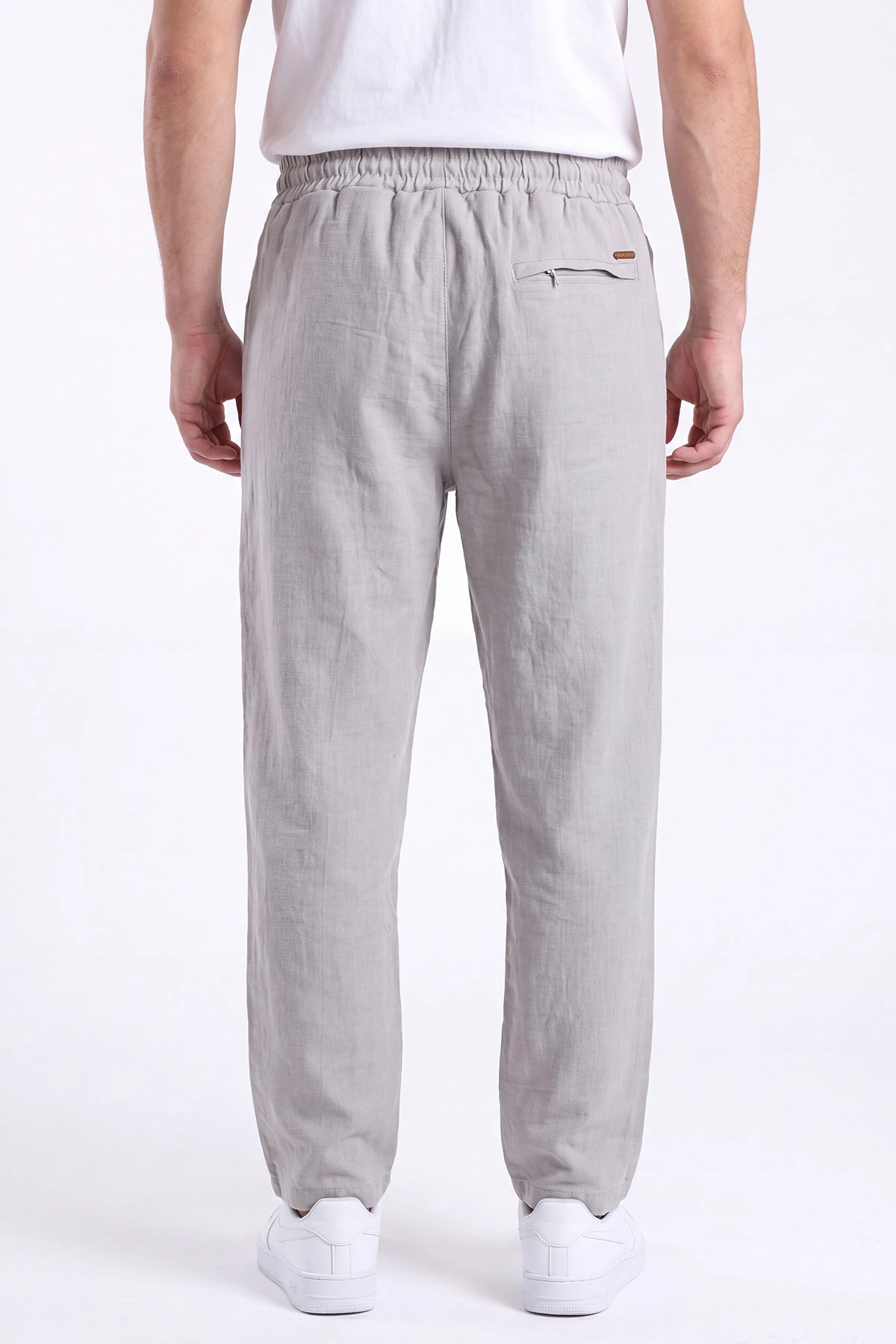 Gri Müslin Keten Belden Bağlamalı Baggy Erkek Pantolon 473027