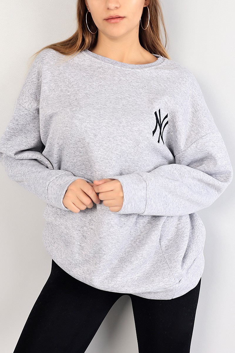 Gri Nakışlı Bayan Şardonlu Sweat 84999