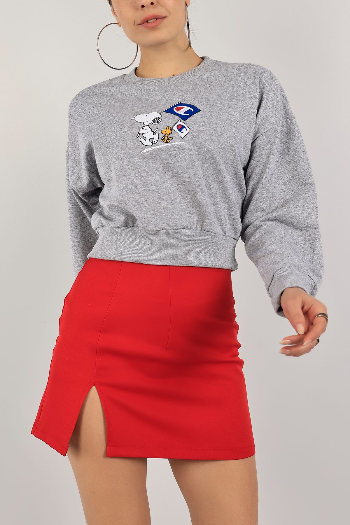 Gri Nakışlı Bayan Sweat 141336