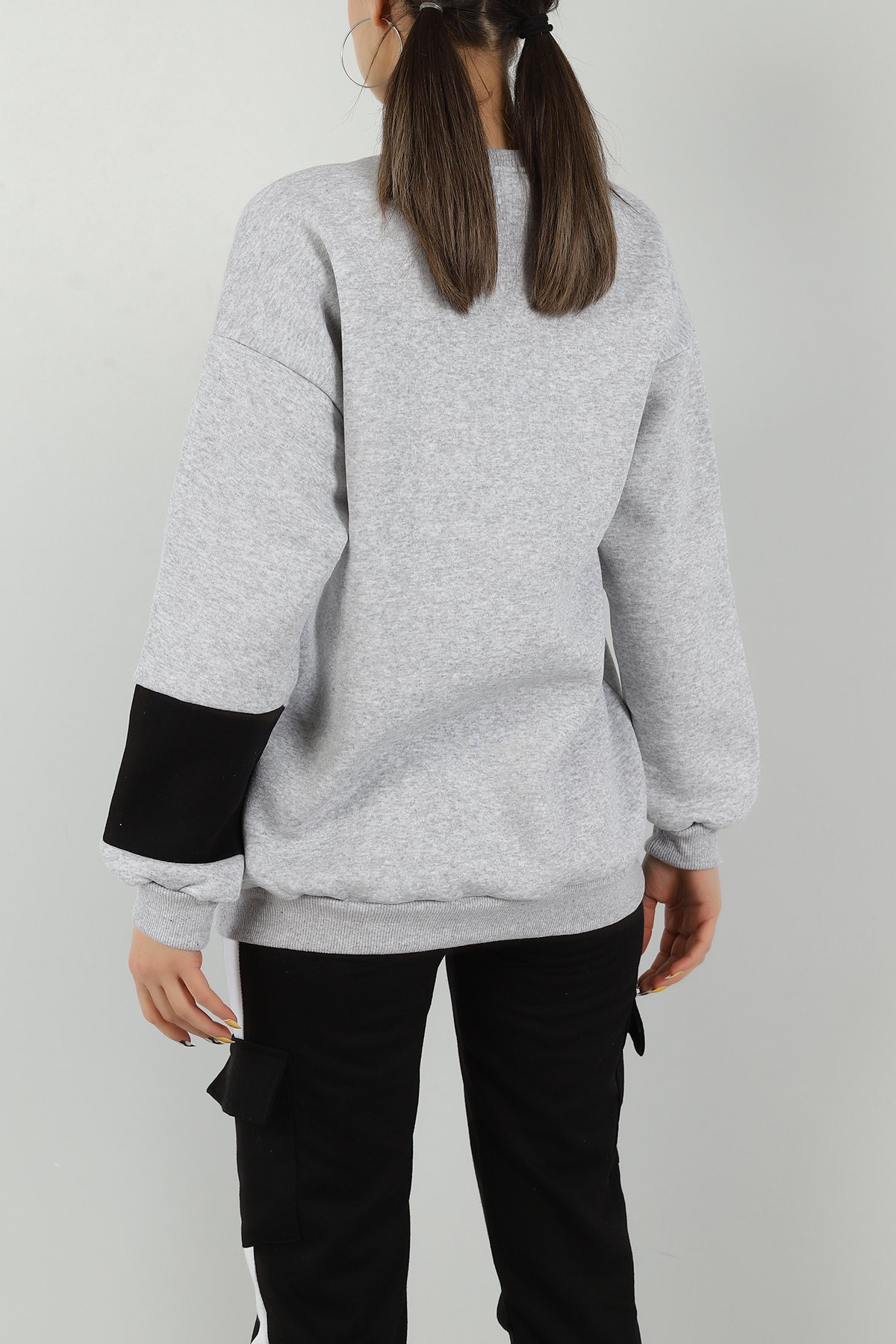 Gri Nakışlı İçi Şardonlu Bayan Sweat 146291